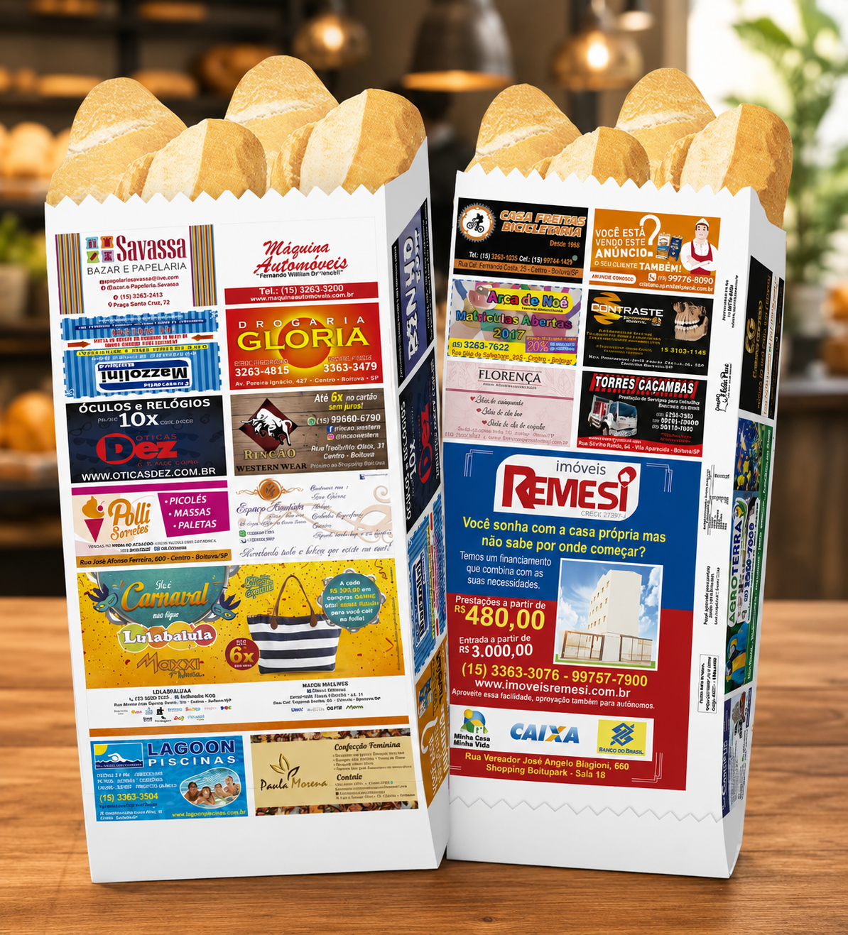 Saco de pão personalizado com anúncio